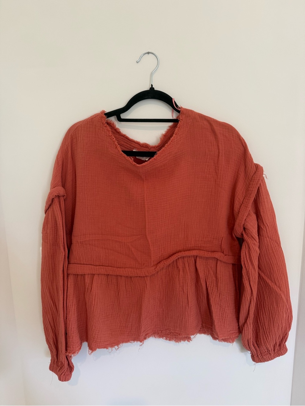 Relaxed Rust Cotton Gauze Peplum Tunic